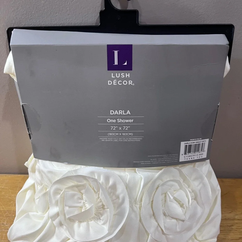 Lush Decor Darla Shower Curtain Ivory 72x72 Floral 3D Rose Ruffle C12857P13-000
